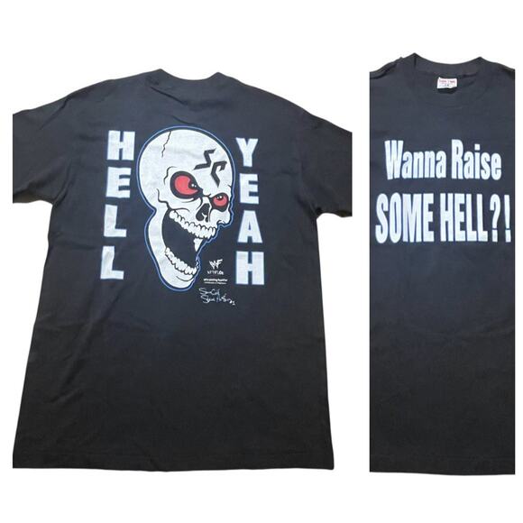VTG Stone Cold Steve Austin T Shirt Mens Large Black USA Skull Hell Yeah WWF New - Picture 1 of 14